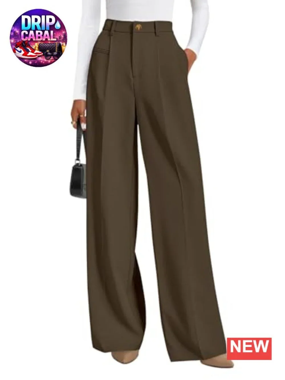 High Waisted Wide Leg Palazzo Work Pants, 100% Polyester, Tummy Control, Side